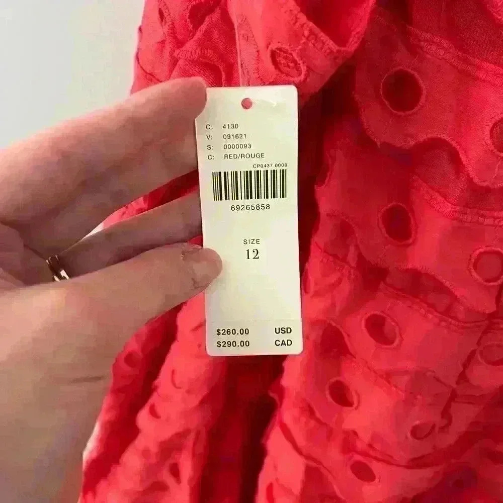 NEW Maeve Anthropologie Eyelet Midi Halter Coral Dress Sz 12 - Picture 4 of 7